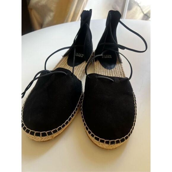 Eileen Fisher Womens Black Suede Leather Back Zip Lace Espadrille Flat Sz 9 NWOT - Picture 8 of 8